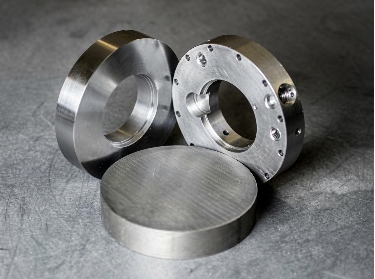 Precision CNC turned parts — aluminum rings and discs machined at Peak Precision